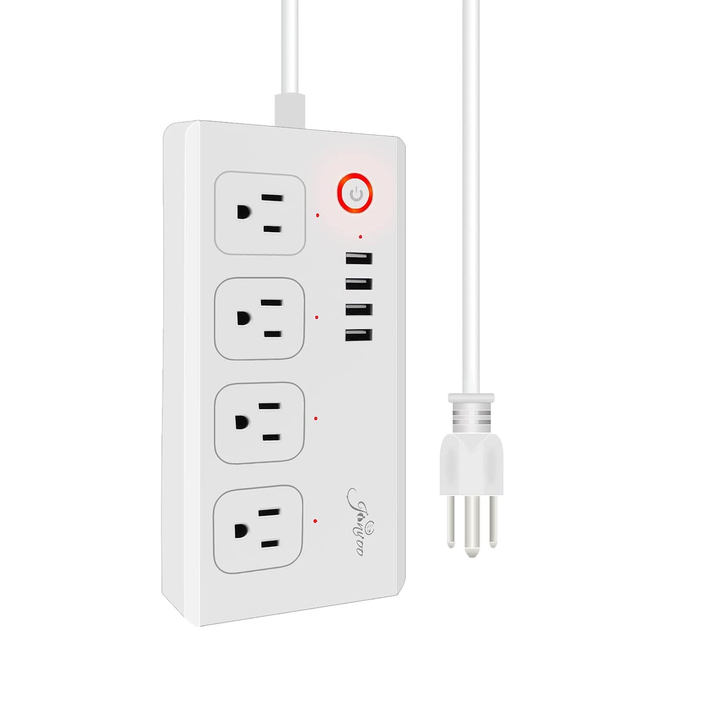 Jinvoo WiFi Smart Power Strip Surge Protector Extension Cord Multi Plug with 4 AC Outlets 4 USB Ports, No Hub Required, Works with Google Home