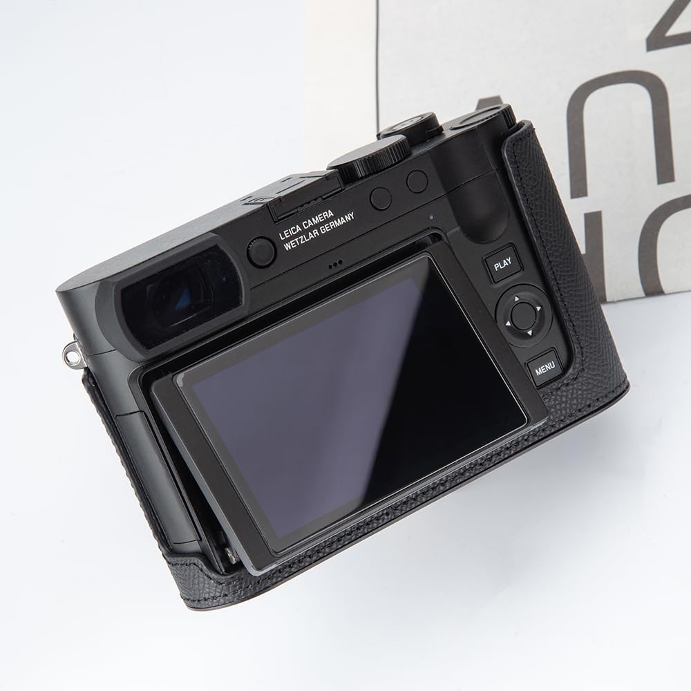 Q3 Vintage Genuine Leather Camera Case Handmade Half-Wrap Camera Protector with Aluminum Baseplate for Leica Q3 43 (Black - PalmSwell Texture Black