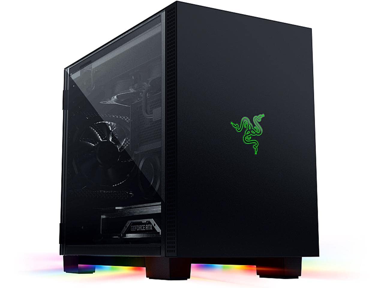 Razer Tomahawk Mini-ITX Gaming Case: Dual-Sided Tempered Glass Swivel Doors, Ventilated Top Panel, Chroma RGB Underglow Lighting, Built-in Cable