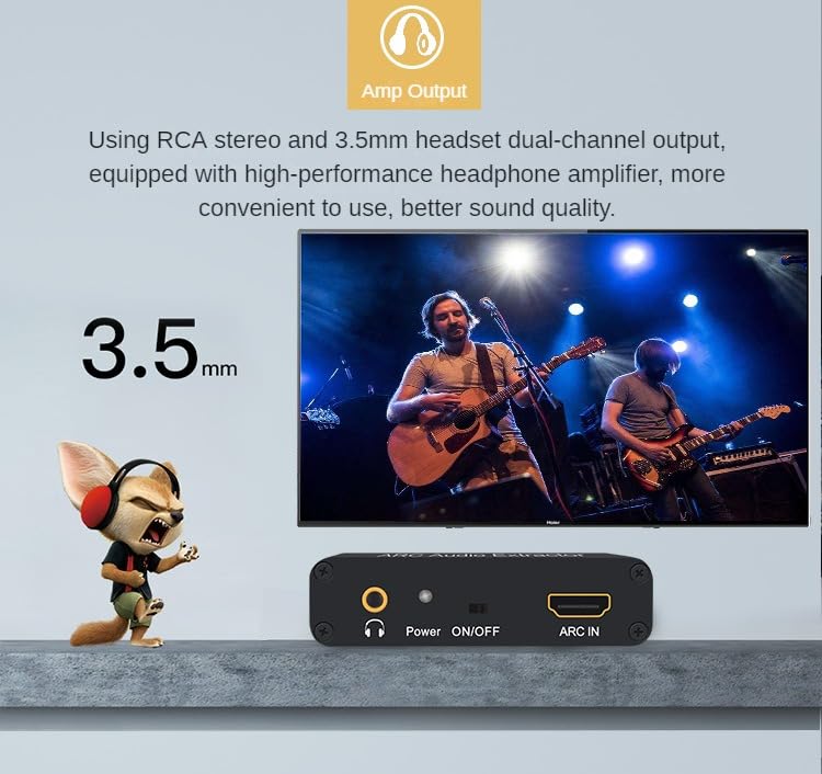 HDMI ARC Audio Extractor, SPDIF Optical Coaxial to RCA 3.5mm Stereo Audio Converter Adapter, Support 192kHz & 5.1CH for HDTV, Headphone Amp for Home