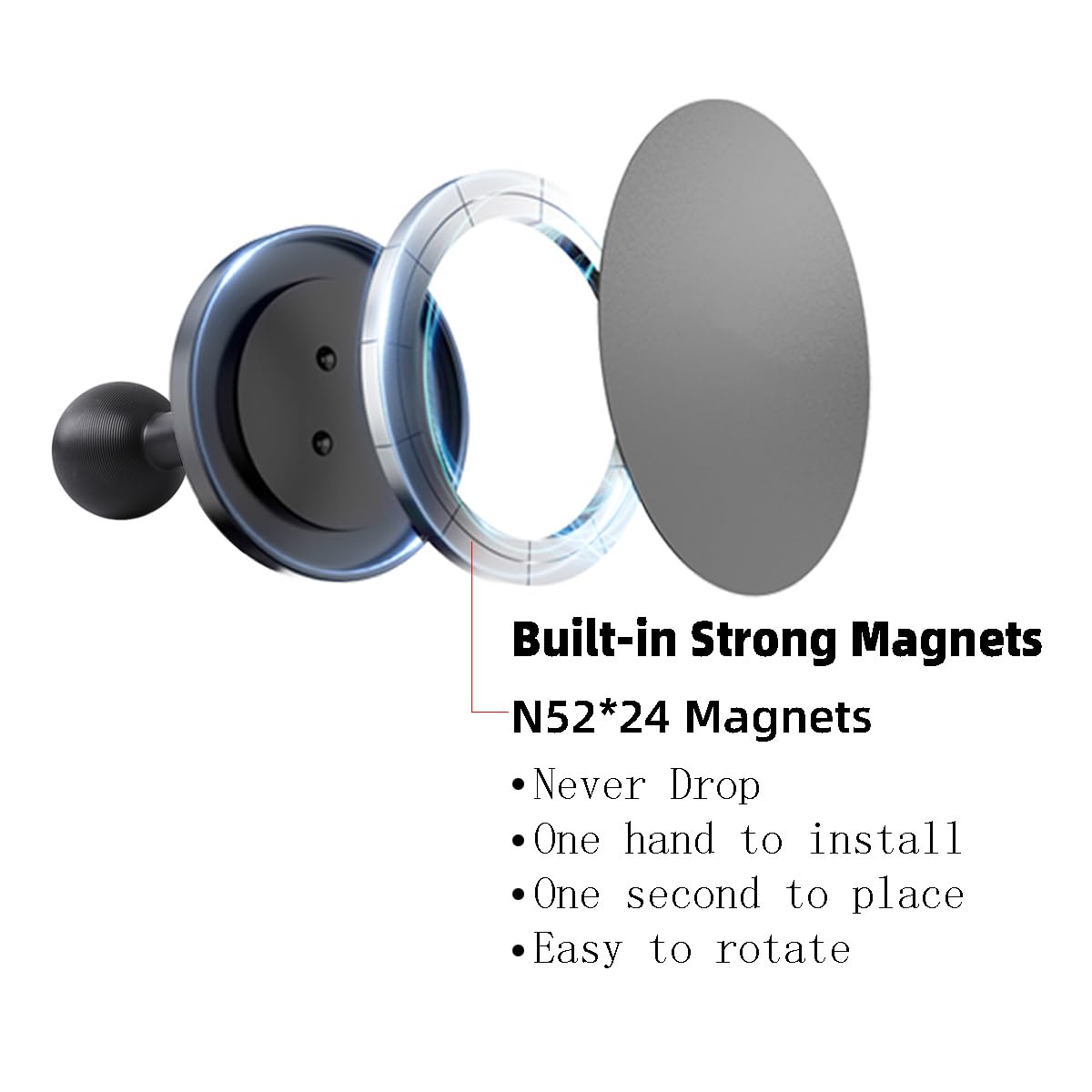 Super Magnetic Cell Phone Holder Base with 1" Ball for MagSafe iPhone 17 16 15 14 13 Series,Compatible with RAM mounts and Other B Size Ball Double