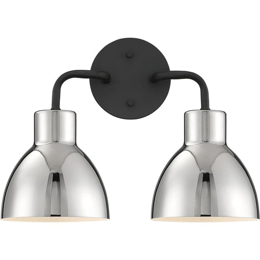 Nuvo 60/6772 Sloan 2 Light Bathroom Vanity Wall Light Fixture, Matte Black and Polished Nickel Finish
