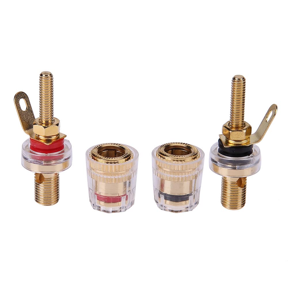 CCeCCe 4 Pack Amplifier Terminal Connectors Insulated Binding Post Ends 5-Way Gold Plated 4mm Banana Female Socket Jack Plug Long Thread M4 Screw