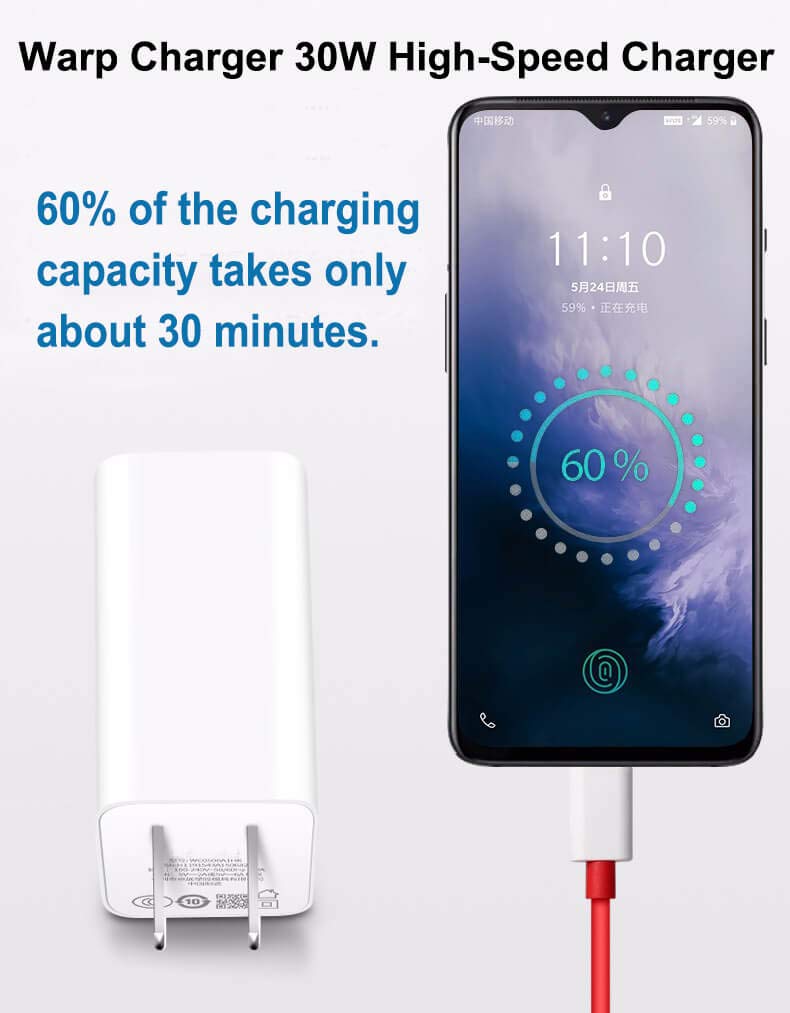 Warp Charger,30W Quick Rapid Charge Power AC Wall Adapter with USB-C Fast Charging Data Cable 3.3FT [5V 6A] Compatible with OnePlus