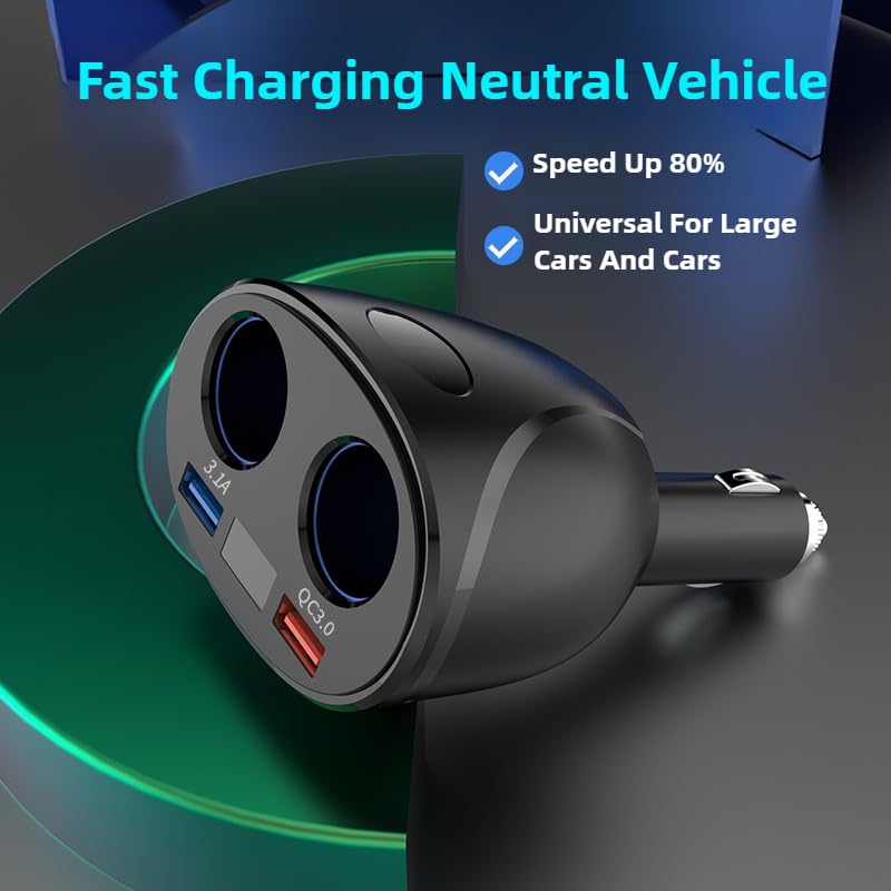 MESA'S LIVE Dual USB QC3.0 Car Charger, 180° Rotatable Foldable, LED Digital Voltage Current Display, Aluminum Shell, 12/24V for Car/Truck/RV, Fast