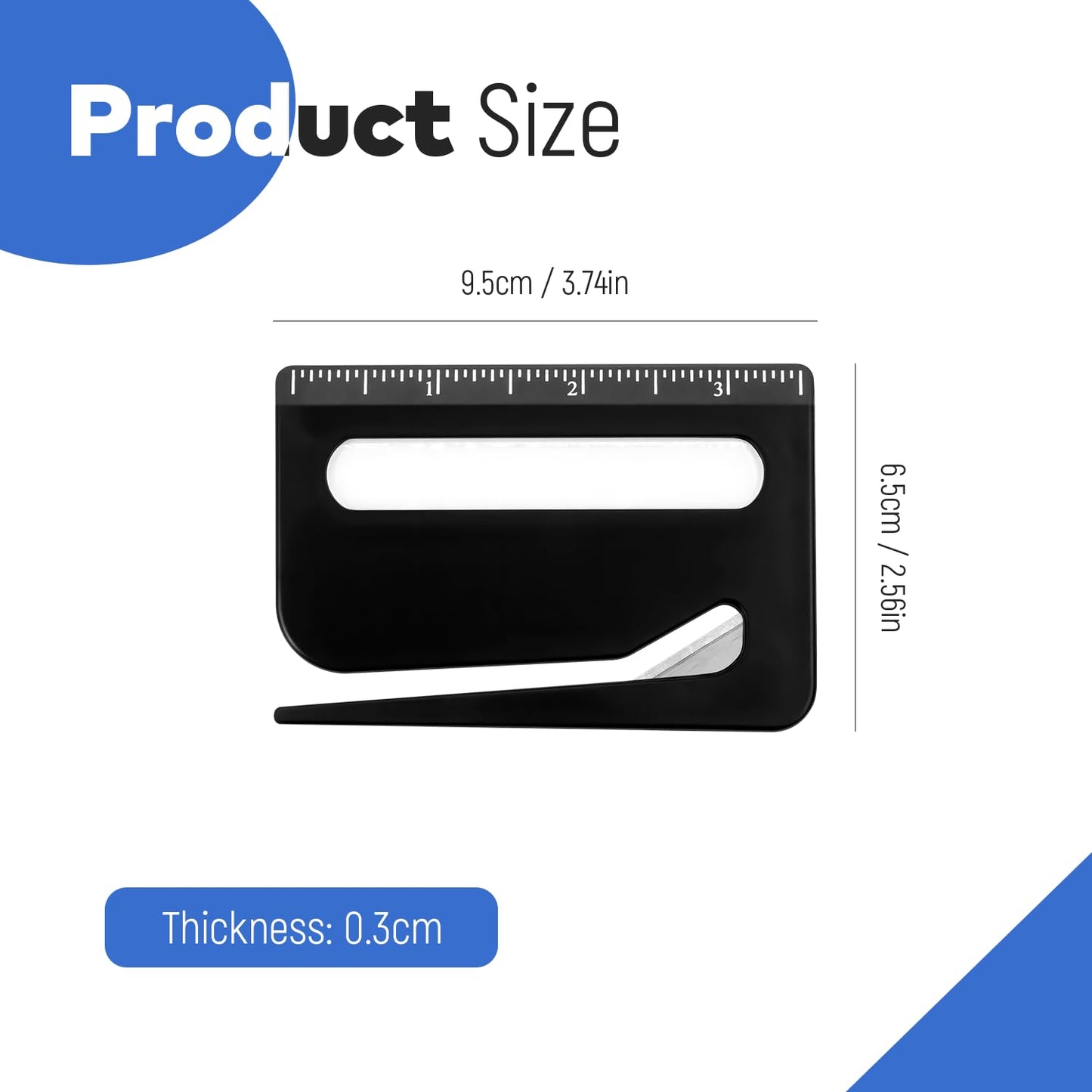 3 Pack Letter Opener Envelope Slitter, Credit Card Sized Mail Opener with Hidden Blade, Built in Ruler & Magnifier, Slim Envelope Cutter for Home