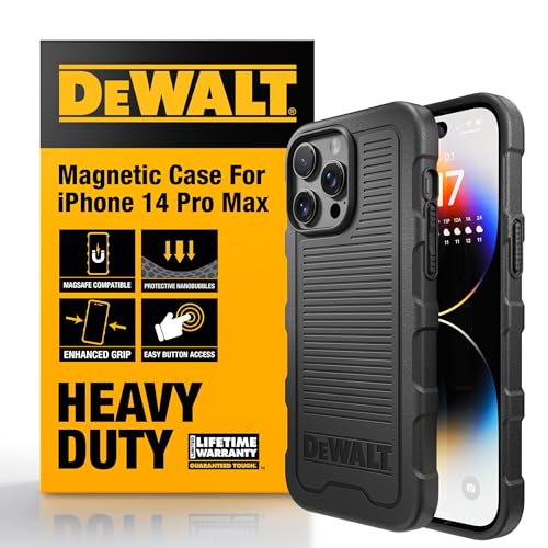 DEWALT Heavy Duty Strong Magnetic for iPhone 14 Pro Max Case Fits MagSafe, Drop Resistant Impact Protective Back Cover, Shockproof Slim Fit for iPhone