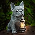Qwifyu Solar Dog Outdoor Garden Statue with LED Light, Cute Bulldog Lawn Ornament for Patio Yard Balcony, Unique Housewarming Birthday Gift for Dog