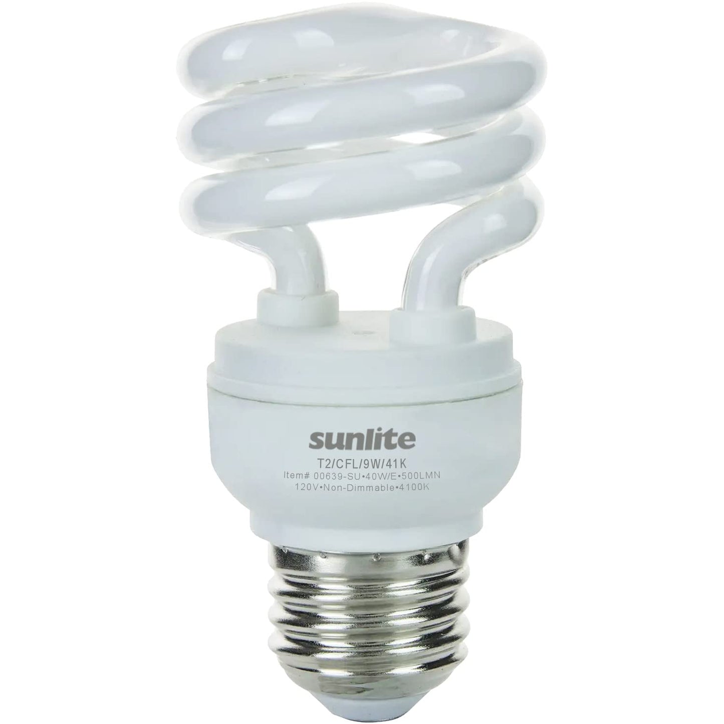 Sunlite 00639-SU Mini Spiral CFL Light Bulb, 9 Watts (40W Equivalent), Medium Base (E26), 500 Lumens, 10,000 Hour Life Span, 4100K Cool White 1 Count