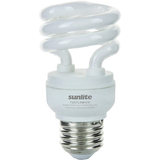 Sunlite 00639-SU Mini Spiral CFL Light Bulb, 9 Watts (40W Equivalent), Medium Base (E26), 500 Lumens, 10,000 Hour Life Span, 4100K Cool White 1 Count