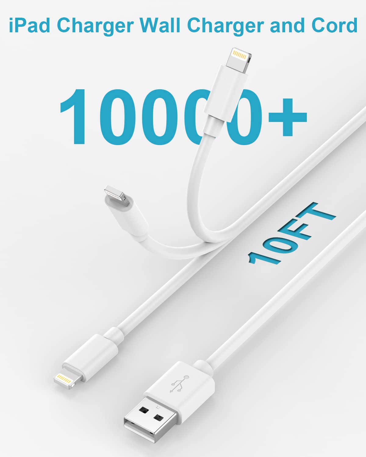 Apple iPad Charger Wall Charger and Cord 10 ft 2Set,12W iPad Fast Charging Block and Cord 10 ft Apple Certified Lightning Cable for iPad 7th 8th 9th