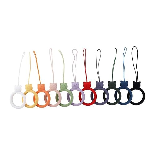 Kopida 11 Pcs Silicone Lanyard Finger Strap, Multicolor Mobile Phone Pendant Finger Ring, Creative Cartoon Cat Lanyard Hanging Rope for U Disk, Mobile