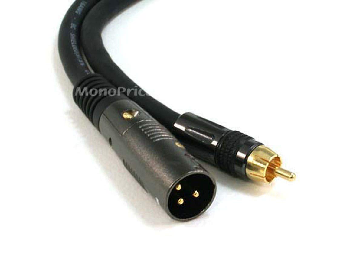 Monoprice XLR Male to RCA Male Cable - 6 Feet - Black with E21Gold Plated Connectors | 16AWG Shielded Twisted Pair Oxygen-Free Copper Braid Conductors - Premier Series