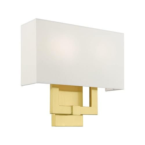 Livex Lighting 51103-12 Meridian Collection ADA 2-Light Wall Sconce Light with Off-White Hardback Fabric Shade, Satin Brass, 13 x 12.5