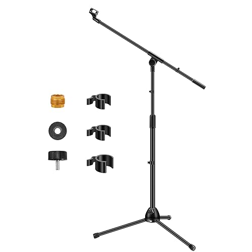 InnoGear Microphone Stand, Boom Arm Mic Stand Floor Detachable Height Adjustable Heavy Duty with Mic Clip Holder Metal Base for Blue Yeti HyperX