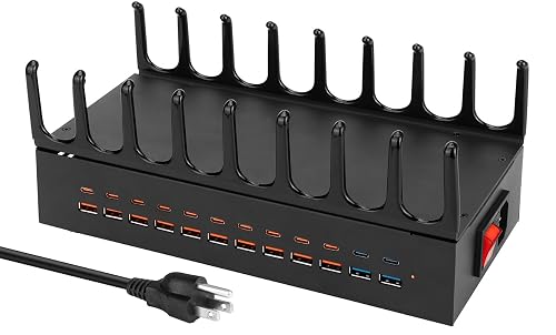 350W Charging Station for Multiple Devices, 24 Ports USB Fast Charging Station, Charger Station Organizer Compatible with Kindle,Tablet, iPad, Charger