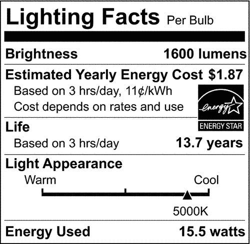 SATCO S28790 15.5 Watt 120 Volt; A19 LED Light Bulb; 5000K Daylight White; E26 Medium Base; 220 deg. Beam Angle (4 LED Light Bulbs)