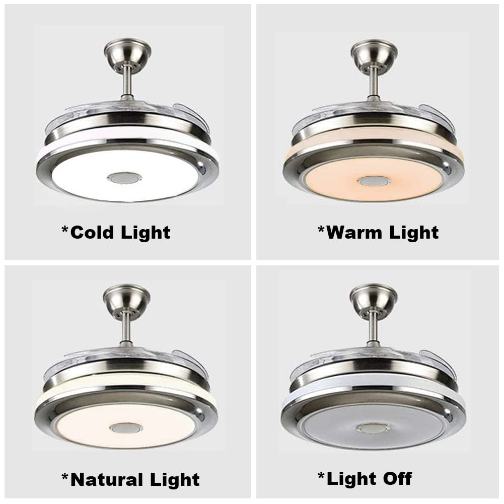 LUOLAX 36inch Modern Ceiling Fan with Lights and Bluetooth Speaker, Retractable Ceiling Chandeliers Fan with Remote Invisible Fandelier for Living