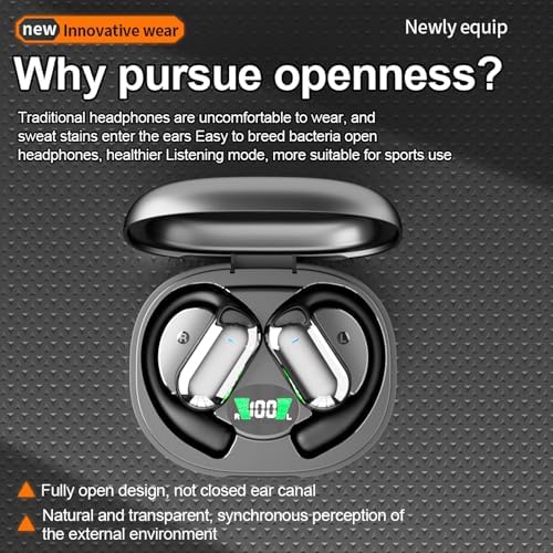 Bitstik Open-Ear Wireless Headphones Bluetooth Earbuds LED Power Display Charging Case Ear Buds Earhook Over-Ear Earphones for Workout Sports TV…