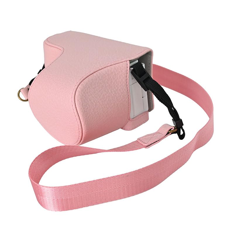 BMAOLLONGB ZV-E10 Case, Handmade PU Leather FullBody Camera Case Bag Cover for Sony Alpha ZV-E10 Bottom Opening Version + Neck Strap (Pink)