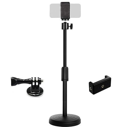 Webcam Stand with Phone Holder, Adjustable Height Desk Camera Mount for Logitech C920 C922 C925e C930e, 1/4" Threaded Desktop Tripod Stand for Live