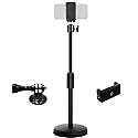 Webcam Stand with Phone Holder, Adjustable Height Desk Camera Mount for Logitech C920 C922 C925e C930e, 1/4" Threaded Desktop Tripod Stand for Live