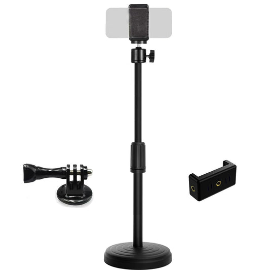 Webcam Stand with Phone Holder, Adjustable Height Desk Camera Mount for Logitech C920 C922 C925e C930e, 1/4" Threaded Desktop Tripod Stand for Live