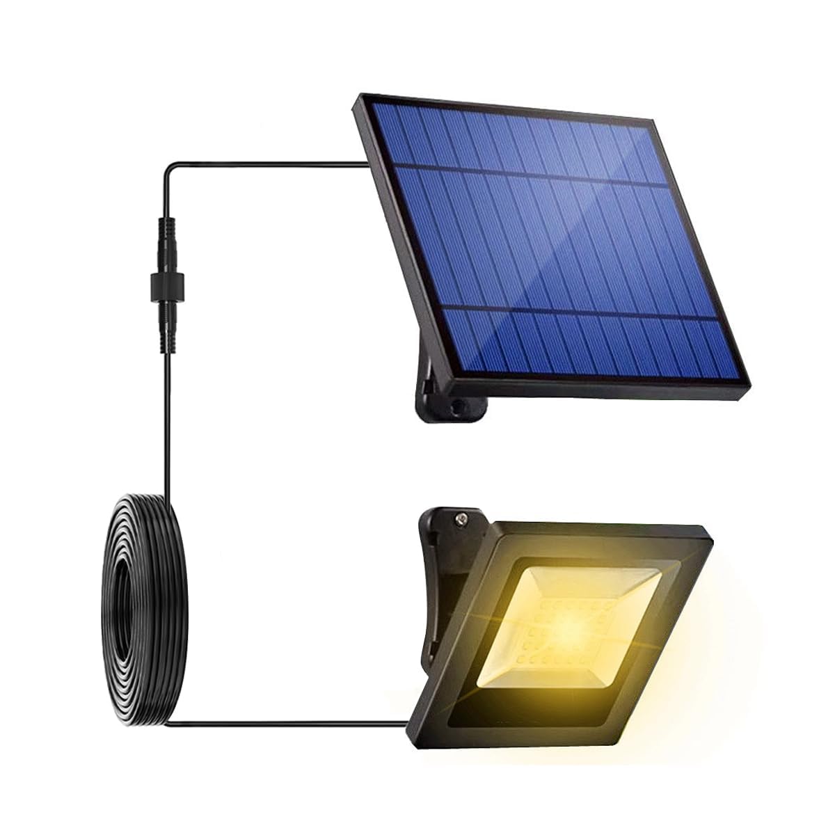 Solar Flood Lights Outdoor Dusk to Dawn Solar Light 4400mAh Waterproof LED 3000K Warm White Wall Mount with Detachable Panel for Outside, Patio