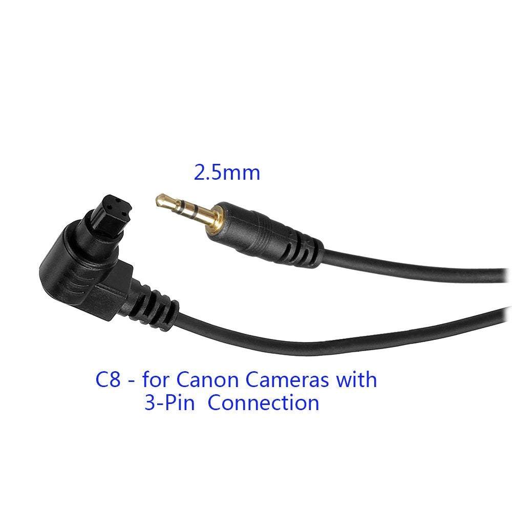 PHOLSY 2.5mm C8 Off-Camera Remote Cable Compatible with Canon EOS R5, 6D II, 1D X III, 5D IV, 7D II, 50D, 40D, 10D