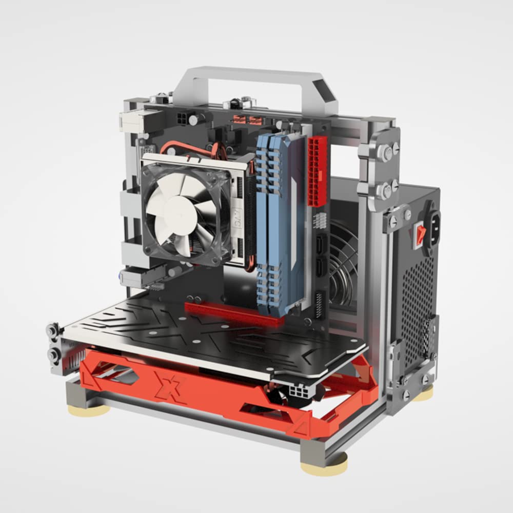 SharGwa PC ITX (17 x 17cm) PC Motherboard Open Air Case Frame, Open Bare Metal Air Water Cooling Fan Stand (Silver)