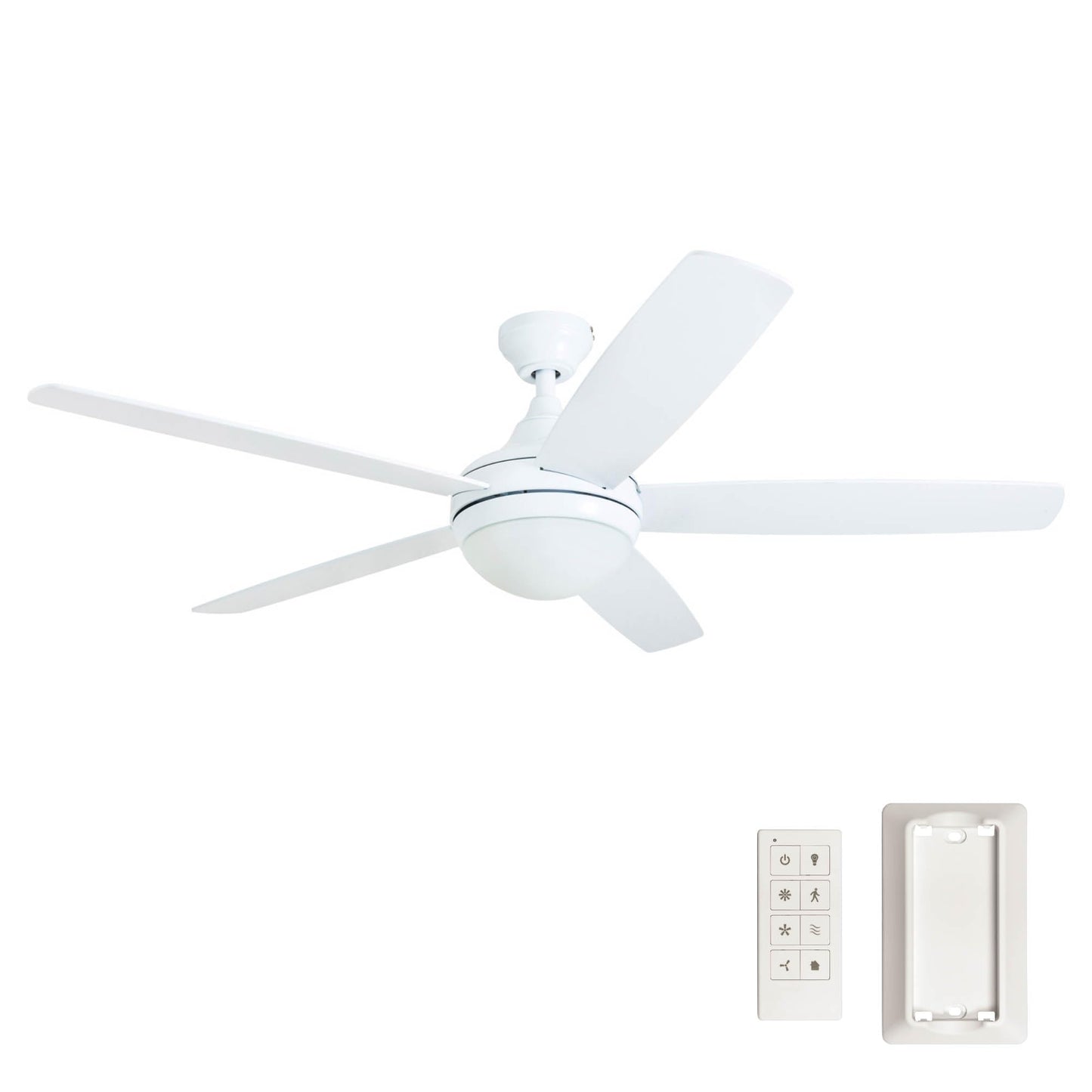 Prominence Home Ashby Modern 52 Inch Ceiling Fan with Light, LED Fan with Remote Control, Tri-Mount Indoor Fan with 5 Blades, White and Gray Oak Blade