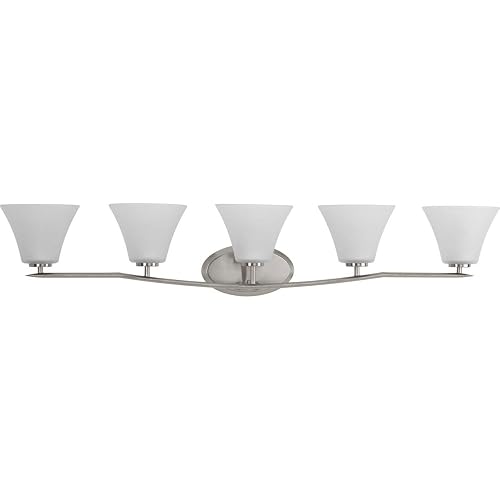 Progress Lighting P2016-09 Bravo 5-Lt. Bath and Vanity Fixture with Etched glass shades,Brushed Nickel