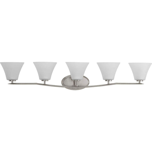 Progress Lighting P2016-09 Bravo 5-Lt. Bath and Vanity Fixture with Etched glass shades,Brushed Nickel