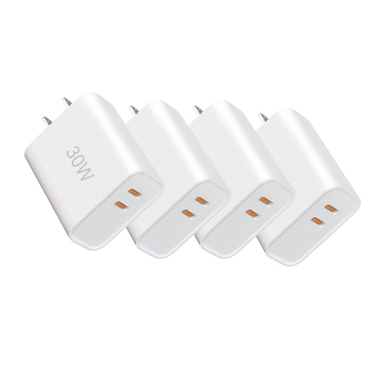 USBC Charger Block 30W 4-Piece Set, Dual-Port USB C Fast Charger Compatible with iPhone 17/16/15 Portable Type-C Wall Charger