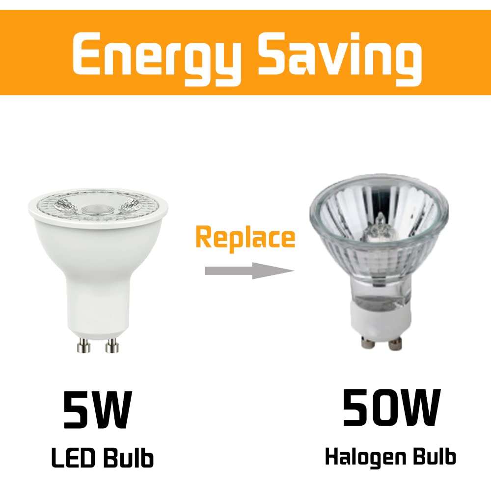 Geminilite GU10 LED Light Bulbs 5W 38°Beam 3000K Warm Light 6 Pack