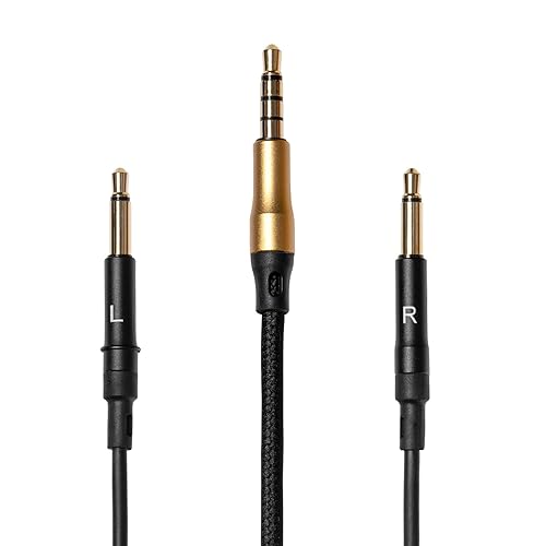 MEZE AUDIO | 1.2m Cable with Mic & Remote for 99 Classics Walnut Gold | 3.5 mm Male to Dual TS Mono 3.5mm Male Connector Plug | Kevlar Reinforced…
