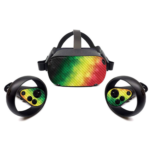 MightySkins Carbon Fiber Skin for Oculus Quest - Rasta Rainbow | Protective, Durable Textured Carbon Fiber Finish | Easy to Apply, Remove, and Change