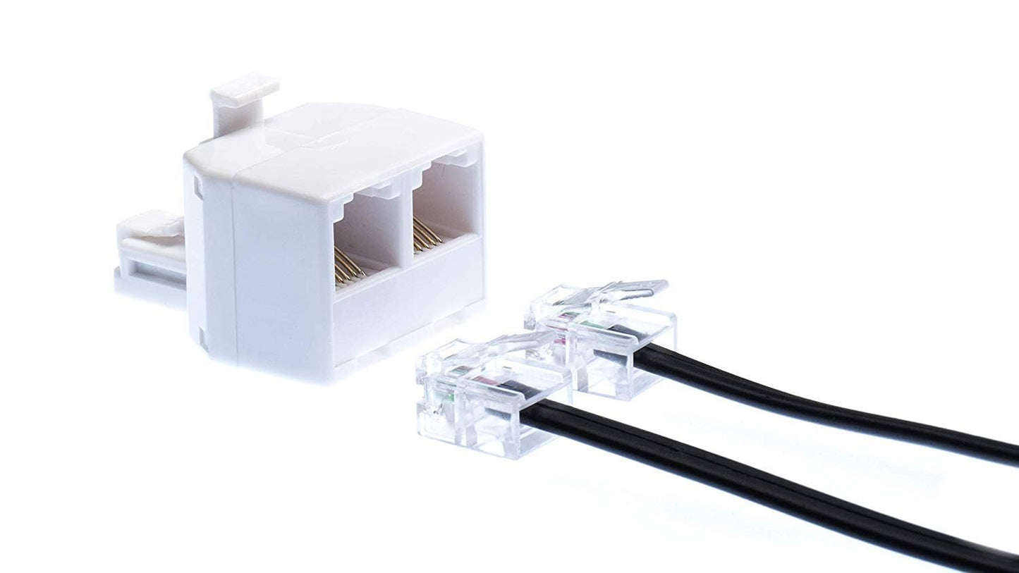 THE CIMPLE CO Duplex Jack Phone Wall Adapter - 3 Pack, White - 2-Way Telephone Splitter (2 Lines) Wall Jack Phone RJ11 Adapter