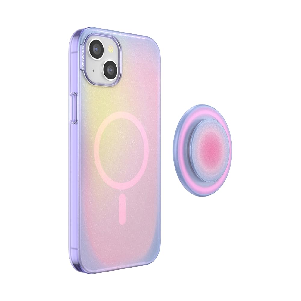 PopSockets iPhone 15 Plus Phone Case with MagSafe, Wireless Charging Compatible, Purple - Aura