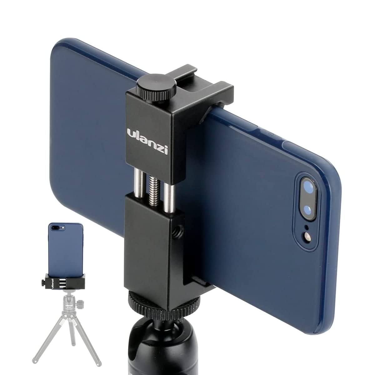 ULANZI ST-02S Aluminum Phone Tripod Mount w Cold Shoe Mount, Support Vertical and Horizontal, Universal Metal Adjustable Clamp for iPhone 12 11 Pro Xs