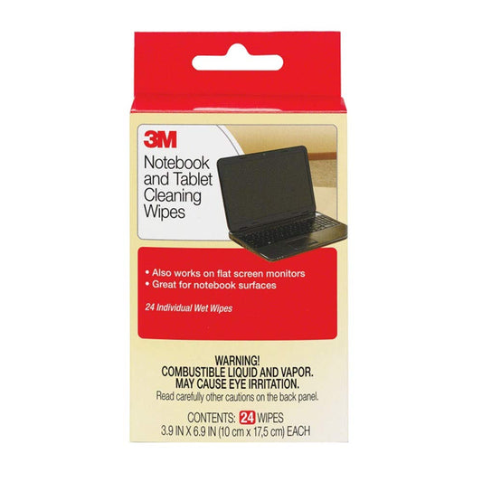 3M Notebook Screen Cleaning Wet Wipes, Cloth, 7 x 4, White, 24/Pack, Sold as 1 Package
