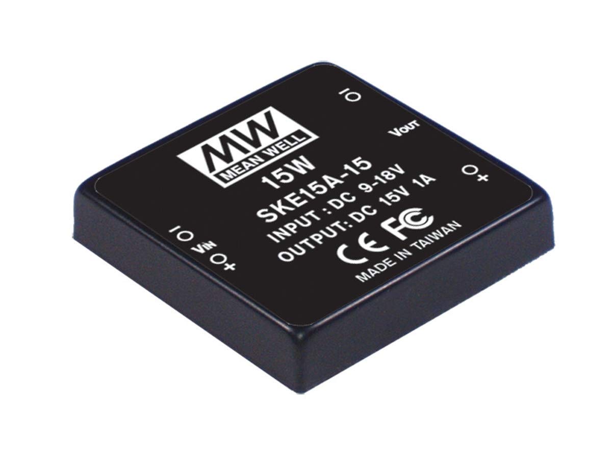 Mean Well SKE15A-24 Encapsulated DC-to-DC Converter, 24V, 0.625A, 15W, 5-Pins, 0.43" H x 2.0" W x 2.0" L