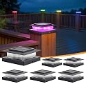 APONUO 6 Pack Solar Post Cap Lights Color Changing - 8 Solid Colors & Flowing Multicolor, IP65 Waterproof for 4x4 Wood/Vinyl Posts, Auto On/Off Deck