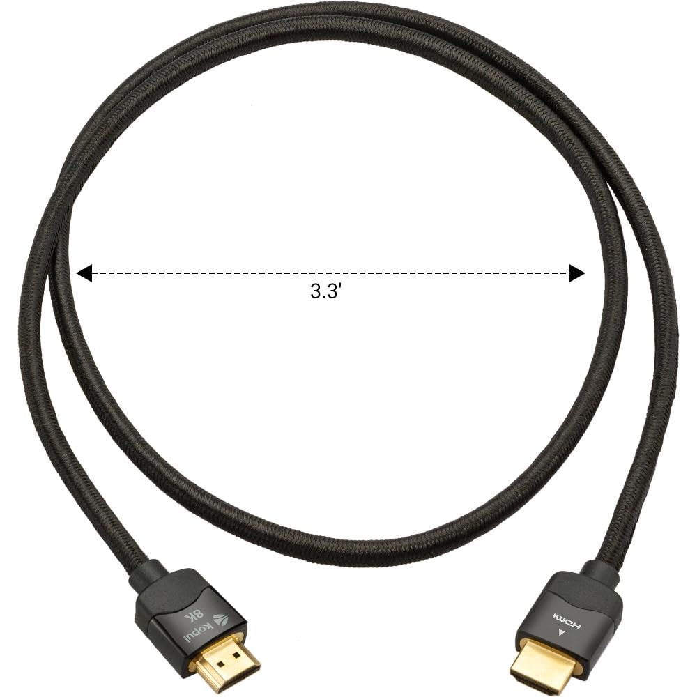 Kopul 8K HDMI 2.1 Cable 3.3 ft, 48Gbps Ultra High-Speed HDMI Cables Cord(Braided), Triple-Layer Shielding, 10K 8K@60Hz, 4K@120Hz, Compatible