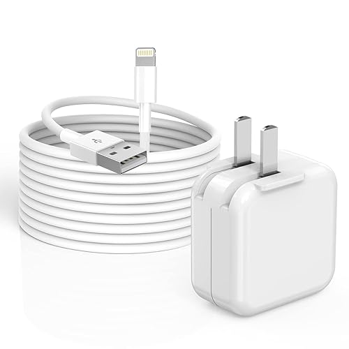 iPad Charger,Fast Charge iPhone,10FT i-Pad Charging Cord, 12W i Pad Charger Fast Charging Block Foldable Portable Travel Plug with Extra Long