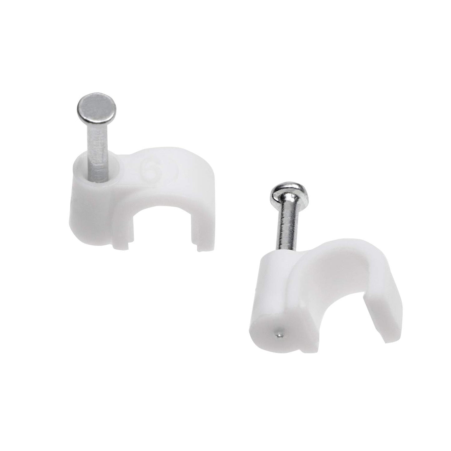 Mini Skater 6mm Nylon Steel Nail in Circle Ethernet Cable Clips Round Electrical Cord Holder Wire Management,Pack of 100 (White)