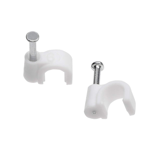 Mini Skater 6mm Nylon Steel Nail in Circle Ethernet Cable Clips Round Electrical Cord Holder Wire Management,Pack of 100 (White)