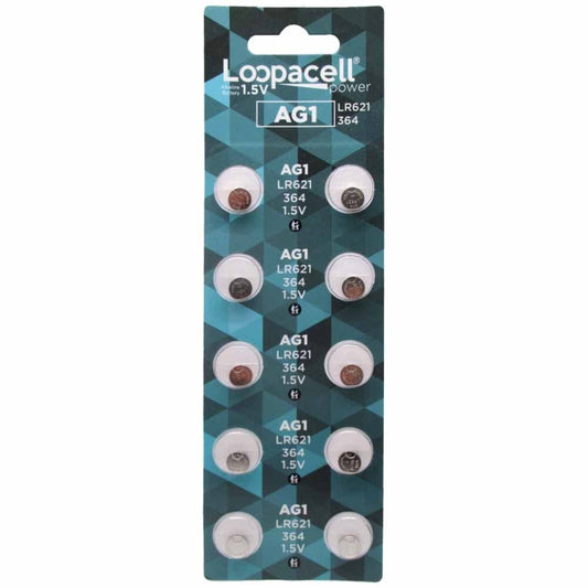 LOOPACELL 10 Pack AG1 Alkaline Watch Batteries - SR621, SR621SW, 364, 164