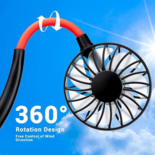Portable Neck Fan Rechargeable Personal HandFree Fan Mini USB Wearable Neckband Sport Fan 3 Speed Adjustable 360 Degrees Rotation Perfect for Working