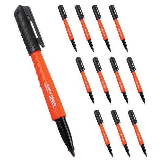 Klein Tools 8610112 Skribes Fine Tip Permanent Markers, Professional-Grade Ink, Multi-Surface Jobsite Marker for Wet, Dry and Oily Surfaces, Black
